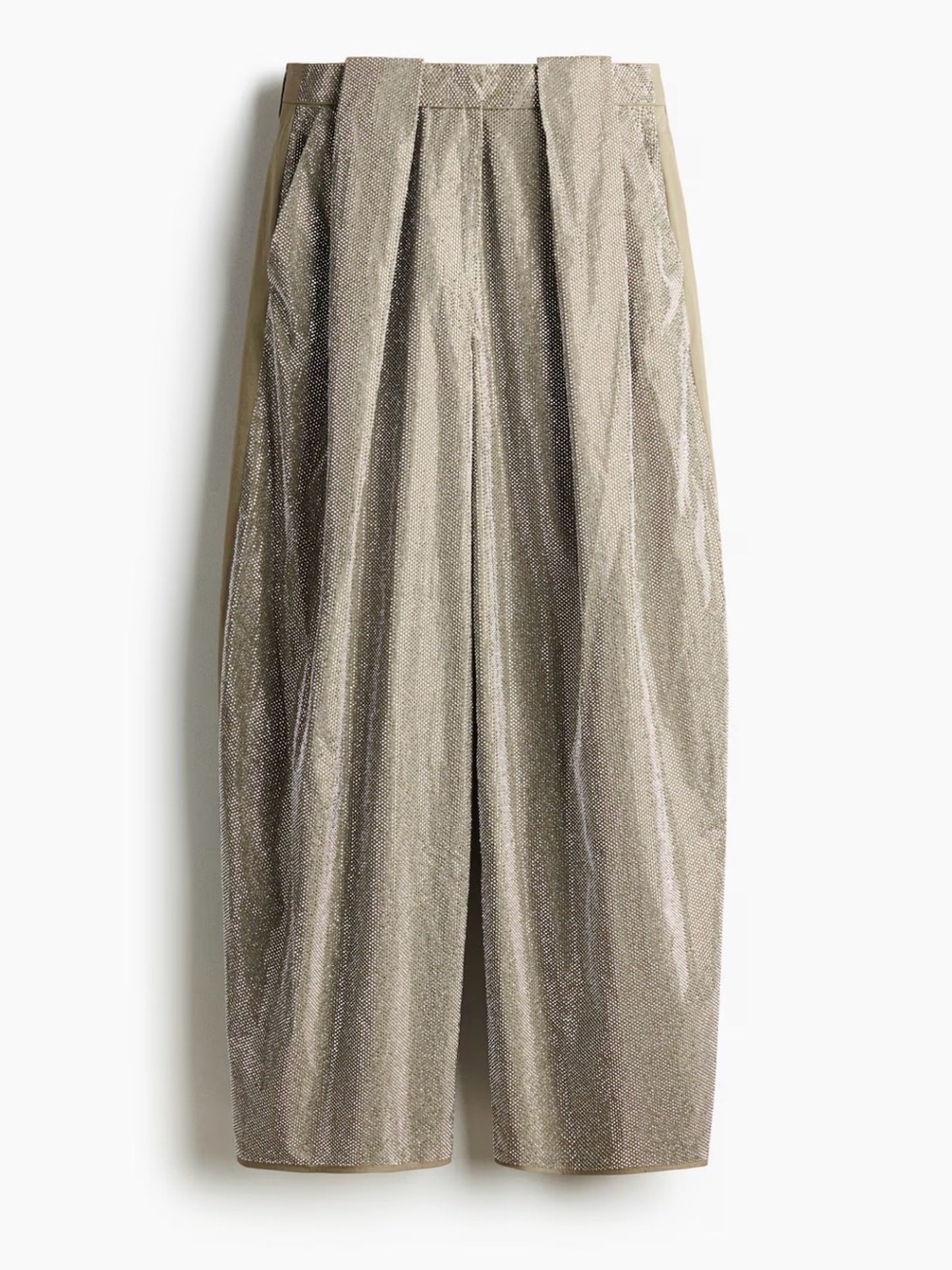 Metallic Pleated Embellished Barrel-leg Pants